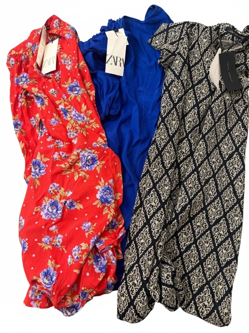 ZARA Dress Lot Blue + Red Floral & Black Pattern Dresses - Multi Color All NWT